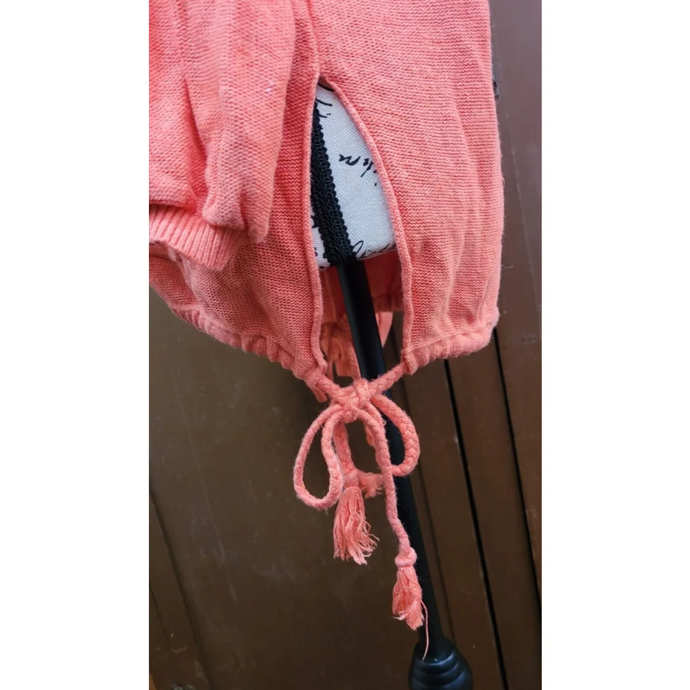 Free People Womens XS Optimist Hoodie Coral Salmon Pink Tie Sides Front Pocket‎